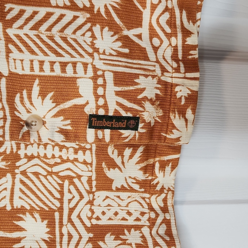 Timberland Hawaiian print button up shirt light orange brown large - Picture 4 of 9